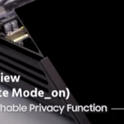 Samsung Display's Flex Magic Pixel operating in private mode to obscure banking information from side angles.