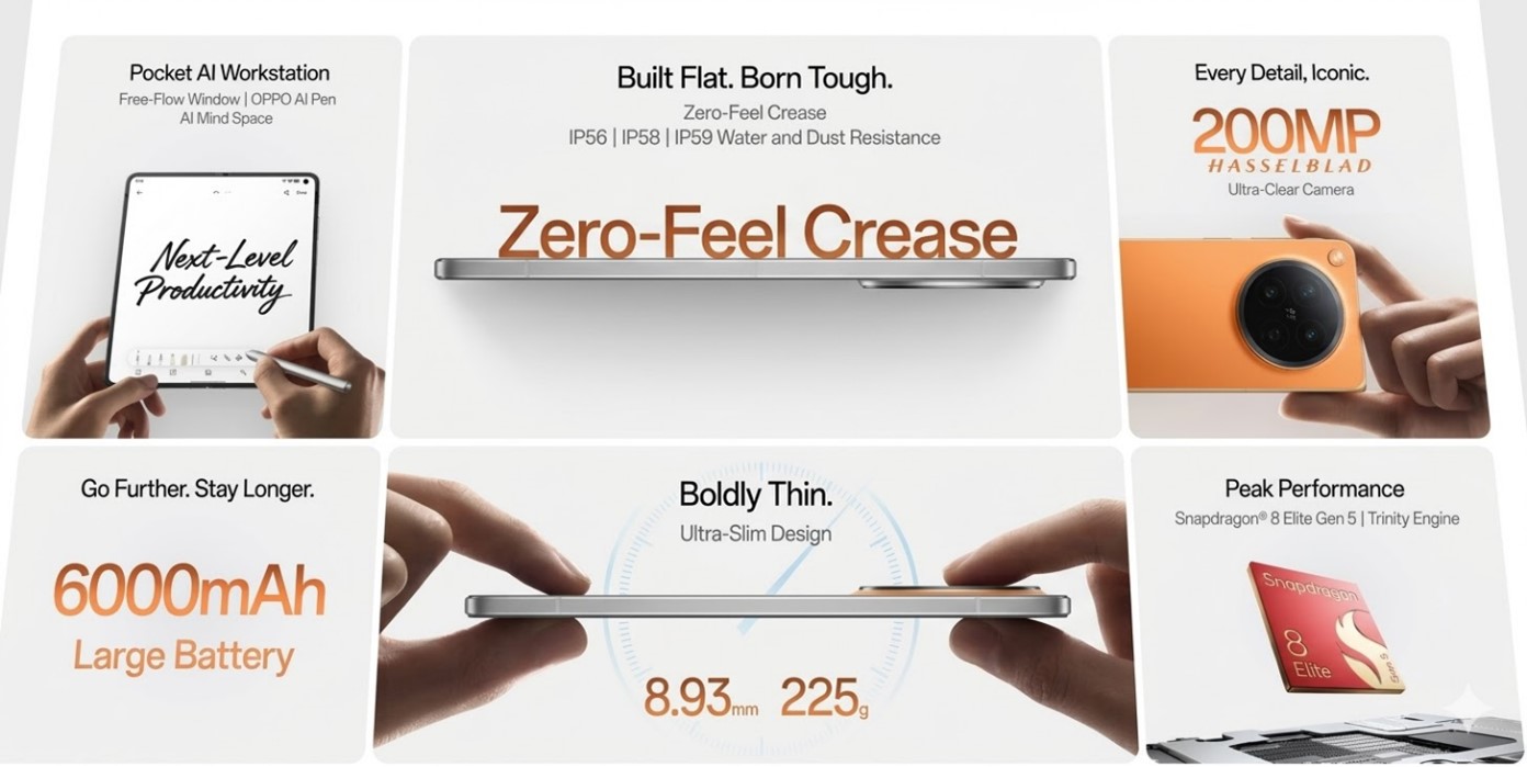 OPPO Launches 'Find N6' Foldable with Zero-Feel Crease Technology |  UBIResearchNet
