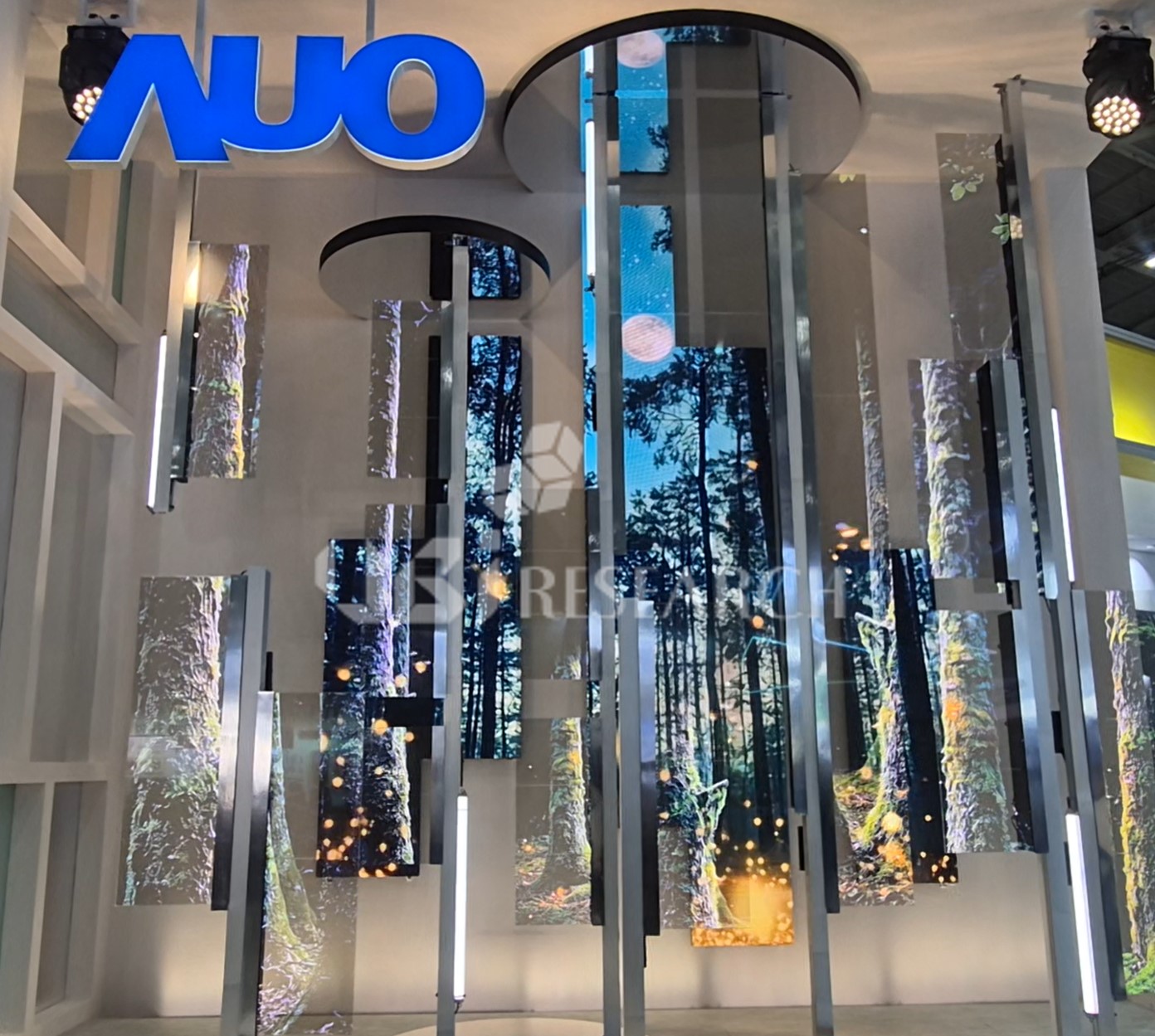 Transparent Micro-LED based CrystalForest Display installed at the front of the AUO booth at Touch Taiwan 2026