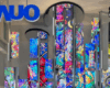 AUO's transparent Micro-LED display structure showing a stained glass design at Touch Taiwan 2026, representing its Smart Life Solution transformation.
