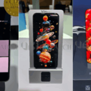 Visual data charts comparing BT.2020 color gamut achievements of BOE, Visionox, and Tianma at the ICDT conference.