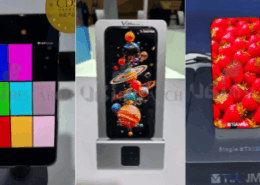 Visual data charts comparing BT.2020 color gamut achievements of BOE, Visionox, and Tianma at the ICDT conference.