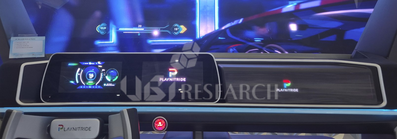 Automotive Micro-LED display solutions, including a 38-inch Head-up Display, exhibited by PlayNitride at Touch Taiwan 2026