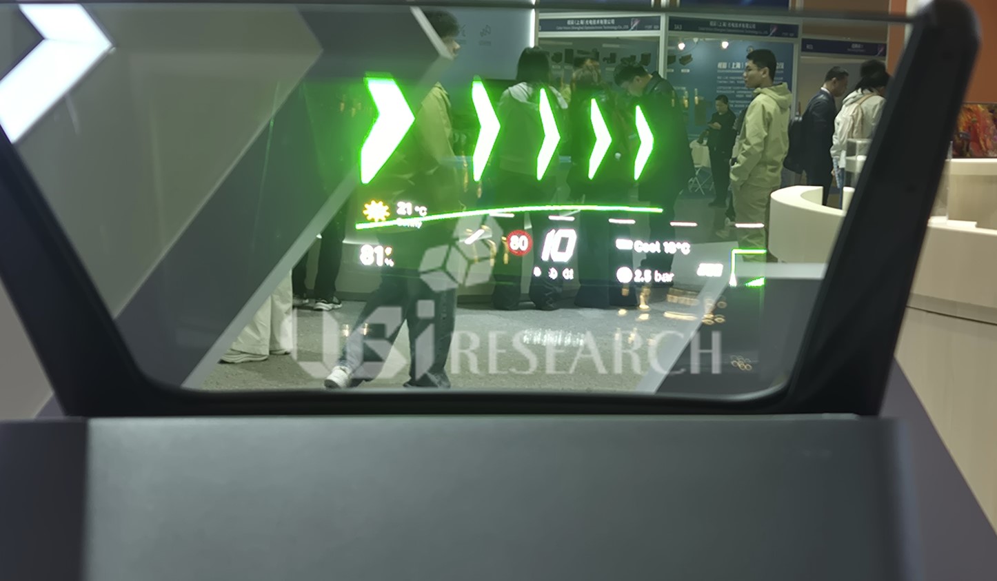 The 4.6-inch Micro-LED AR-HUD display achieving over 18,000 nits of perceived brightness, showcased at ICDT 2026